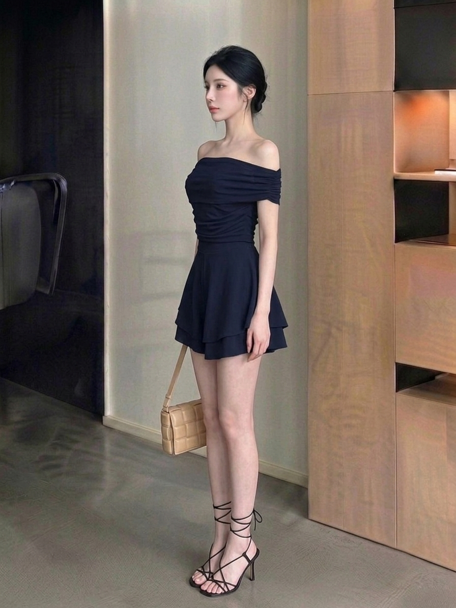 Ruched Off Shoulder Shorts Set M247