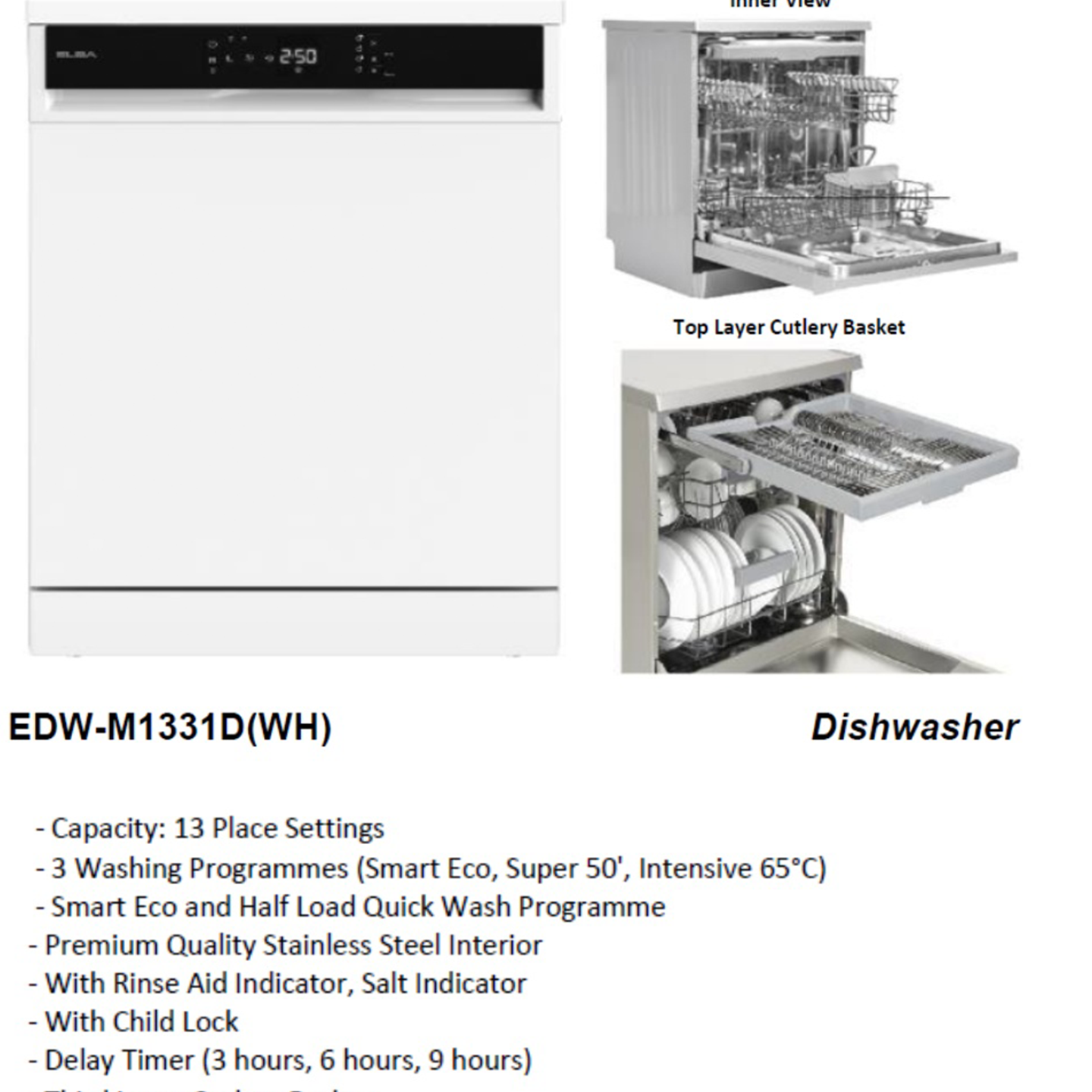 Elba 13 Place Settings Dishwasher EDW-M1331D(WH)