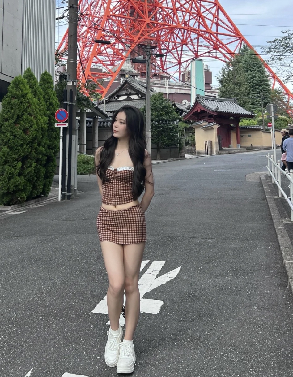 ST340甜美复古格纹两件套