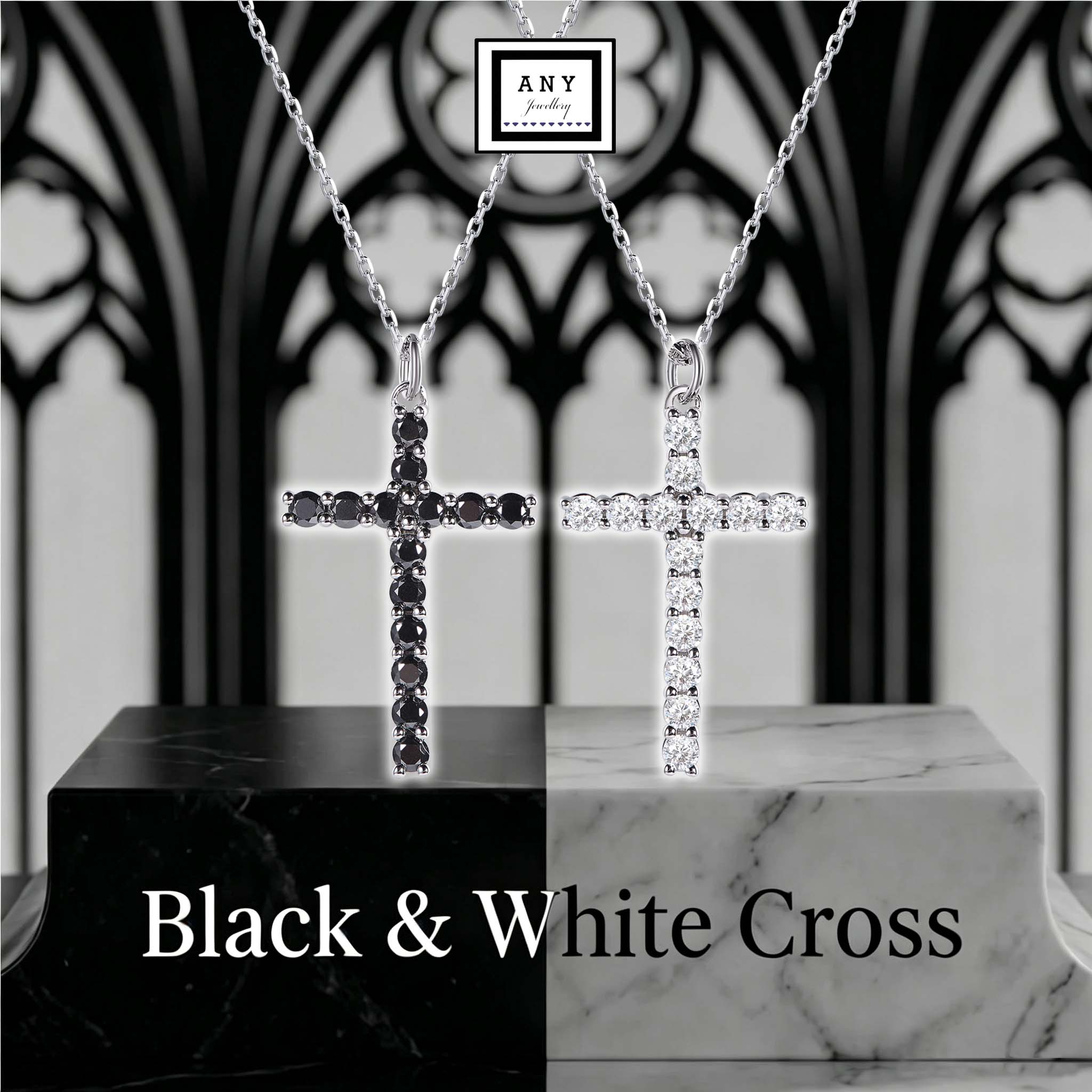 N3118 Black & White Crosee 2 Ways Necklace 莫桑石