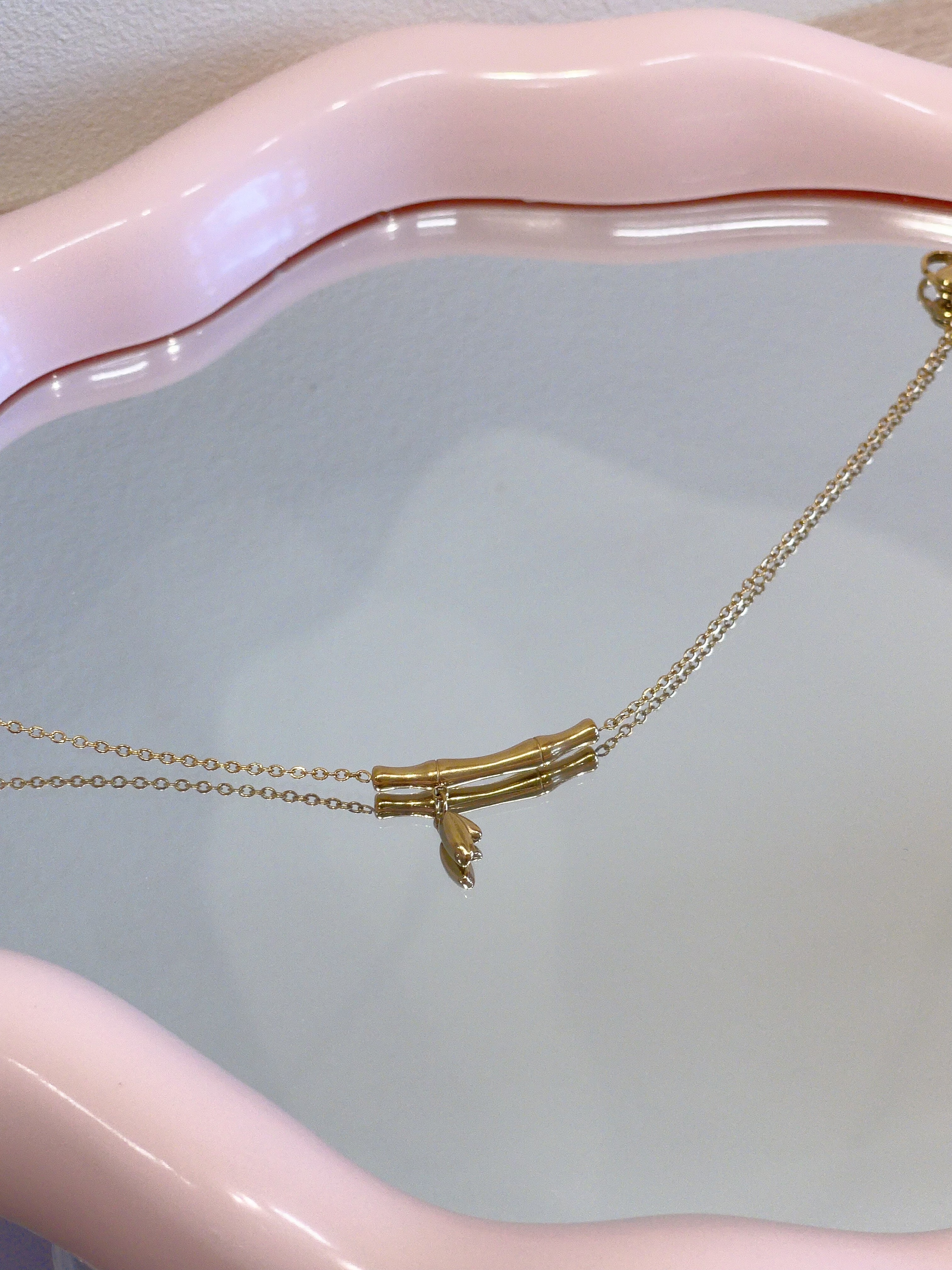 短竹节叶子钛钢脚链