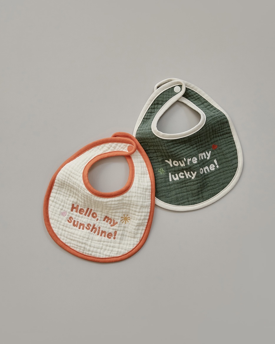DTD 暖意柔色星月系列- 刺繡三層紗布圍嘴 (Gauze Bib)