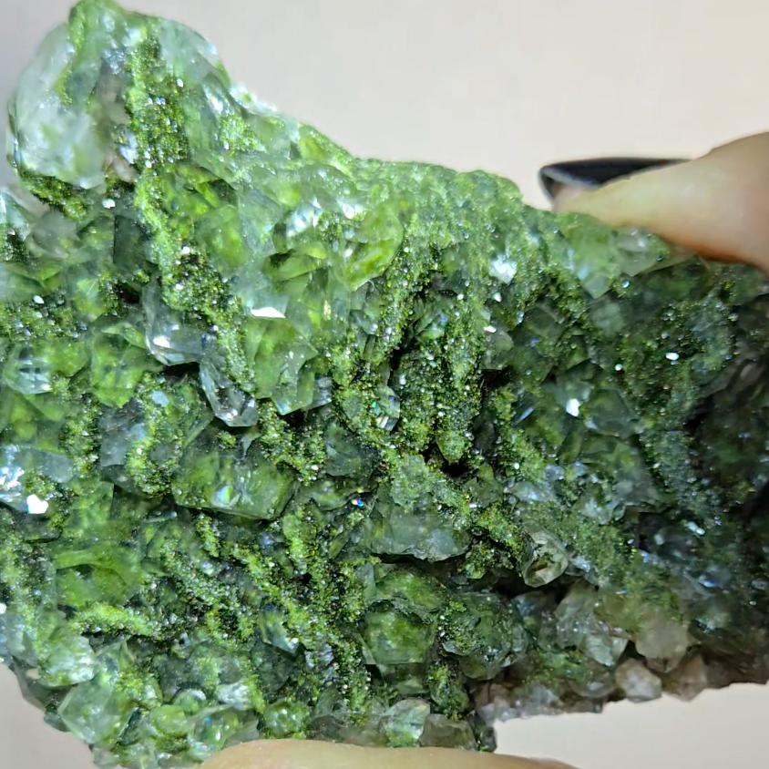 Epidote specimen with rainbow DT quartz - ED3