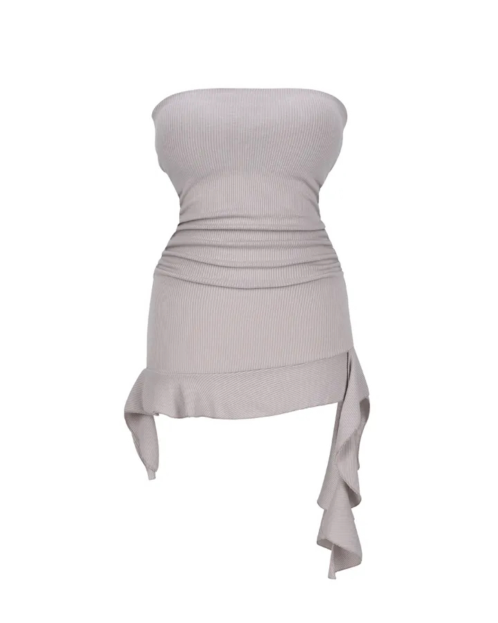 Asymmetrical Ruffle Ribbed Tube Top
