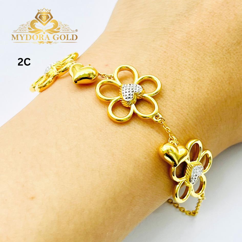 MYDORA Rantai Tangan Bunga Daisy Gantung Love Licin l EMAS 916/22K