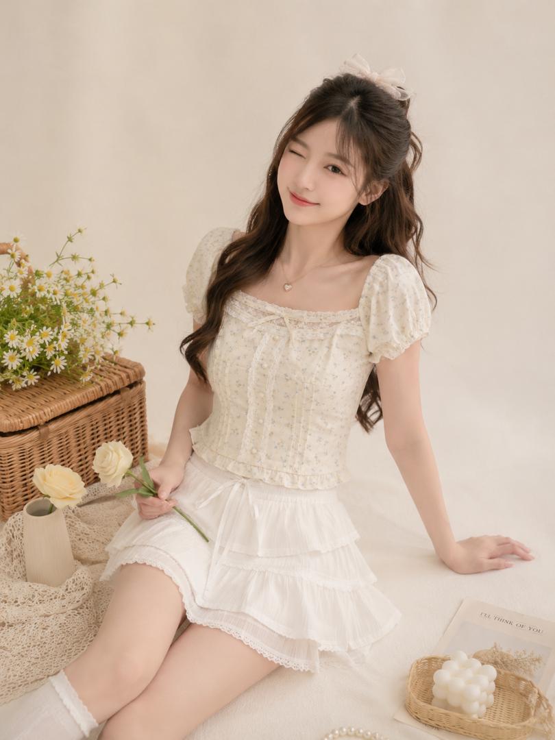 A012030 Korean Sweet Floral Top