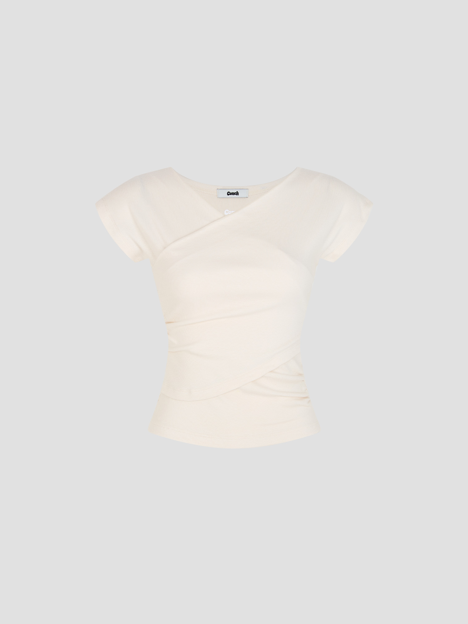 預購_V-neck Ribbed Shirred T-shirt by Conch