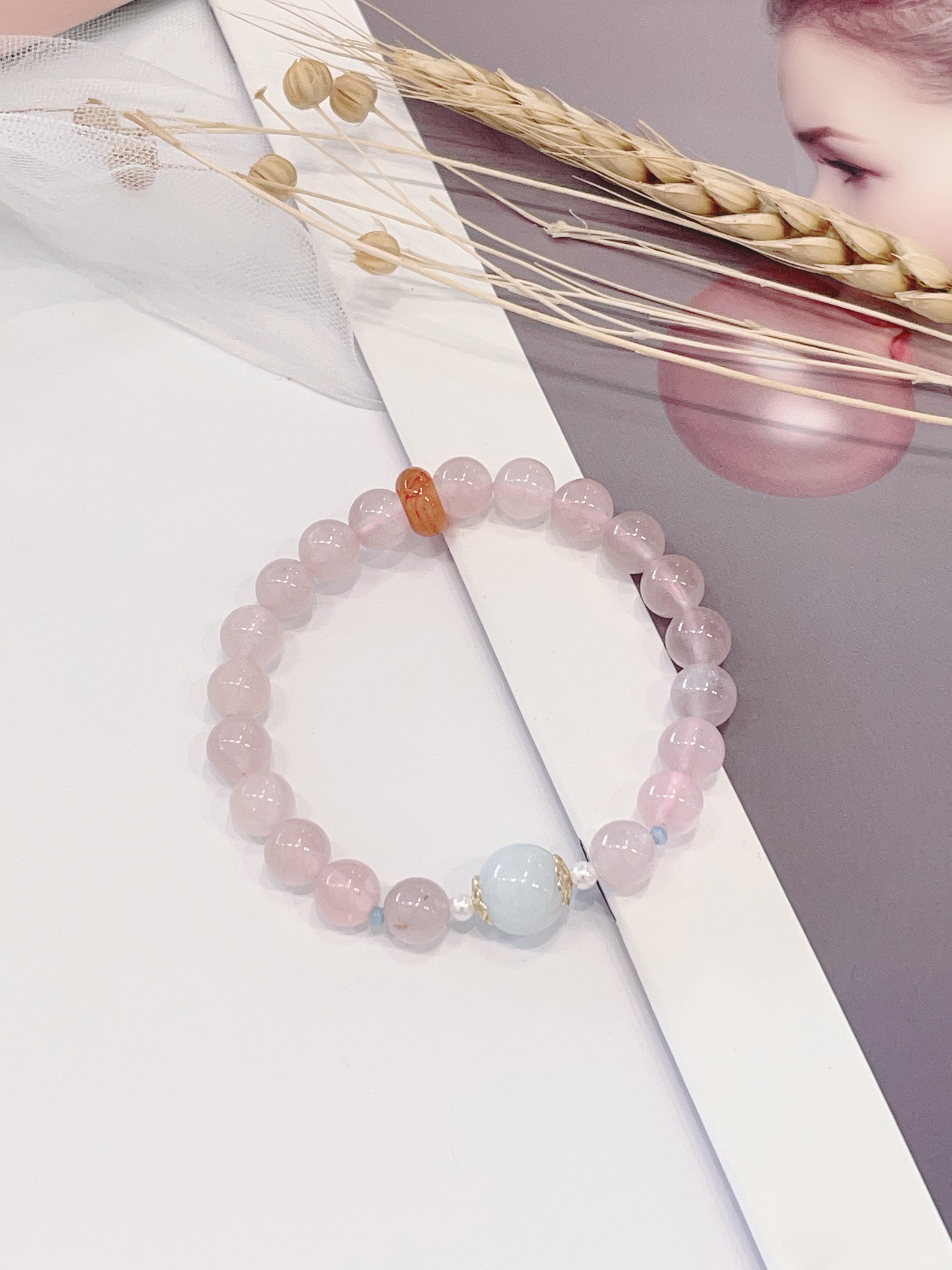 🌊 粉水晶 × 海蓝宝手串 Rose Quartz & Aquamarine｜7.5mm