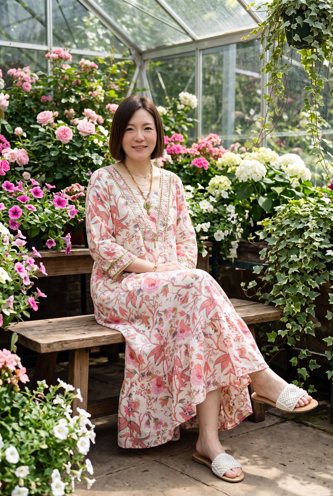 2924 Beige with Pink Floral Print with Beads Collar OP