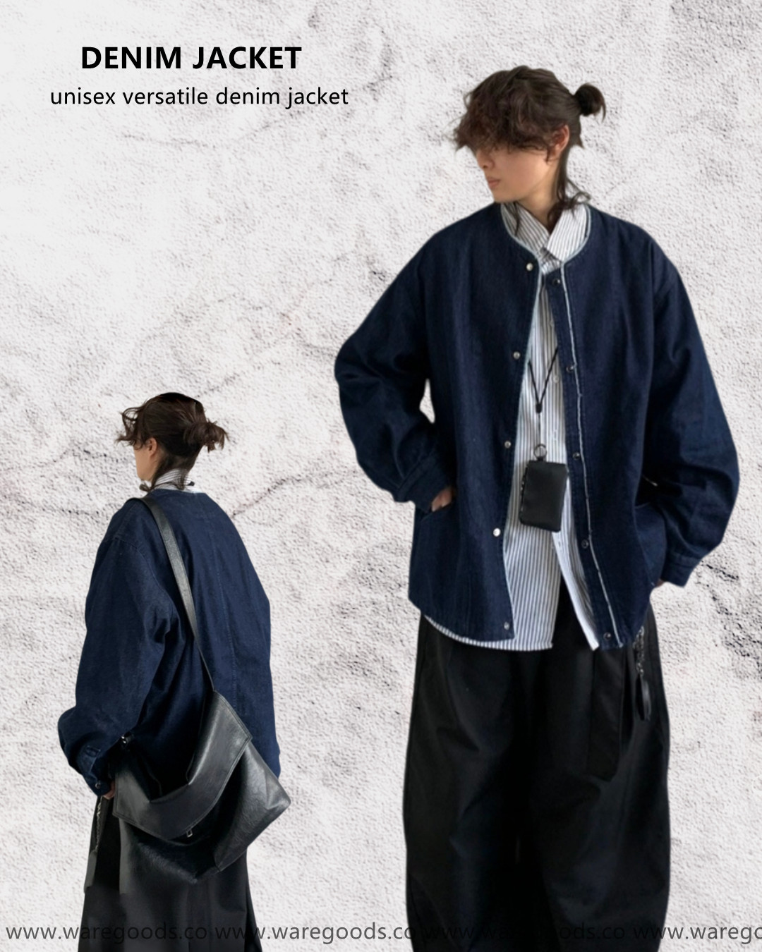 W3159水洗毛邊牛仔道袍外套