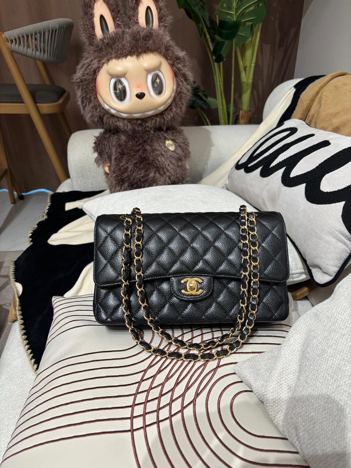 Chanel Classic Flap Medium 25cm A01112 CF25 黑色荔枝牛枝金扣 100%Authentic, 99%New ✅25Card✅Dust bag✅Box