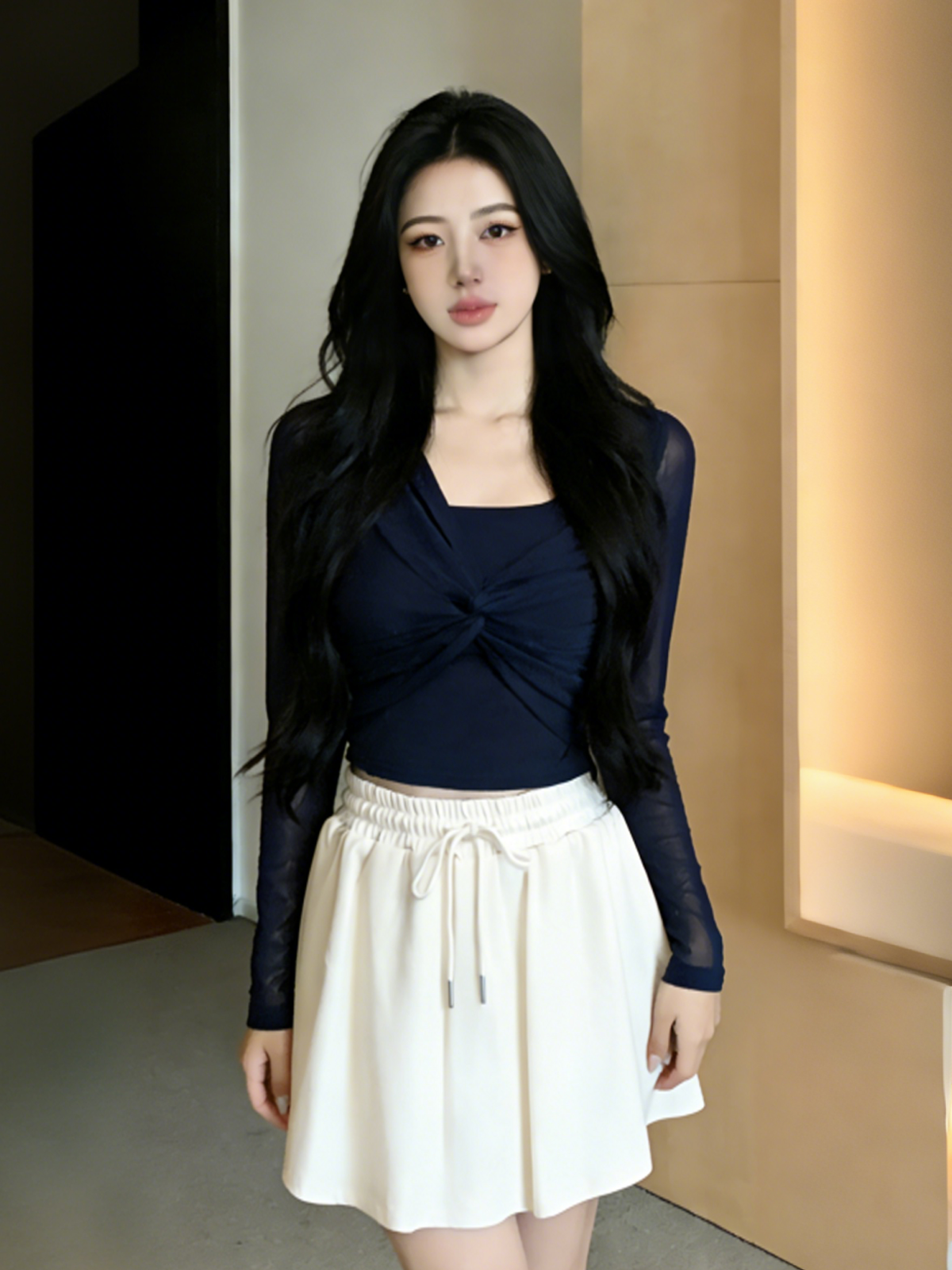 Velour Long Sleeve Square Neck Top M157