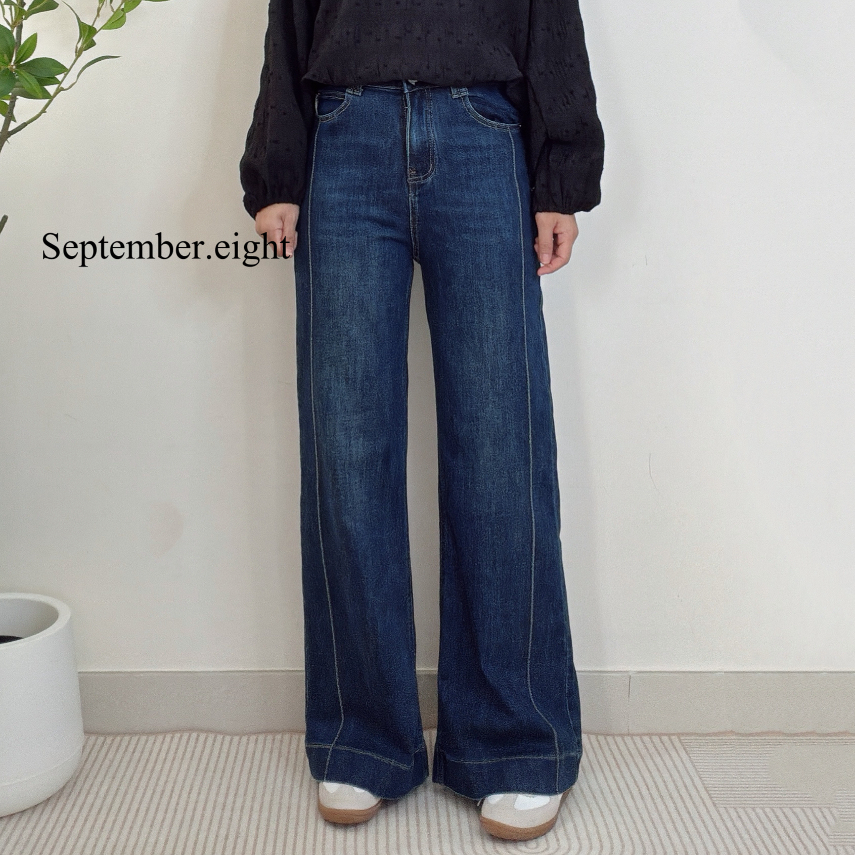 中腰彈力牛仔闊褲