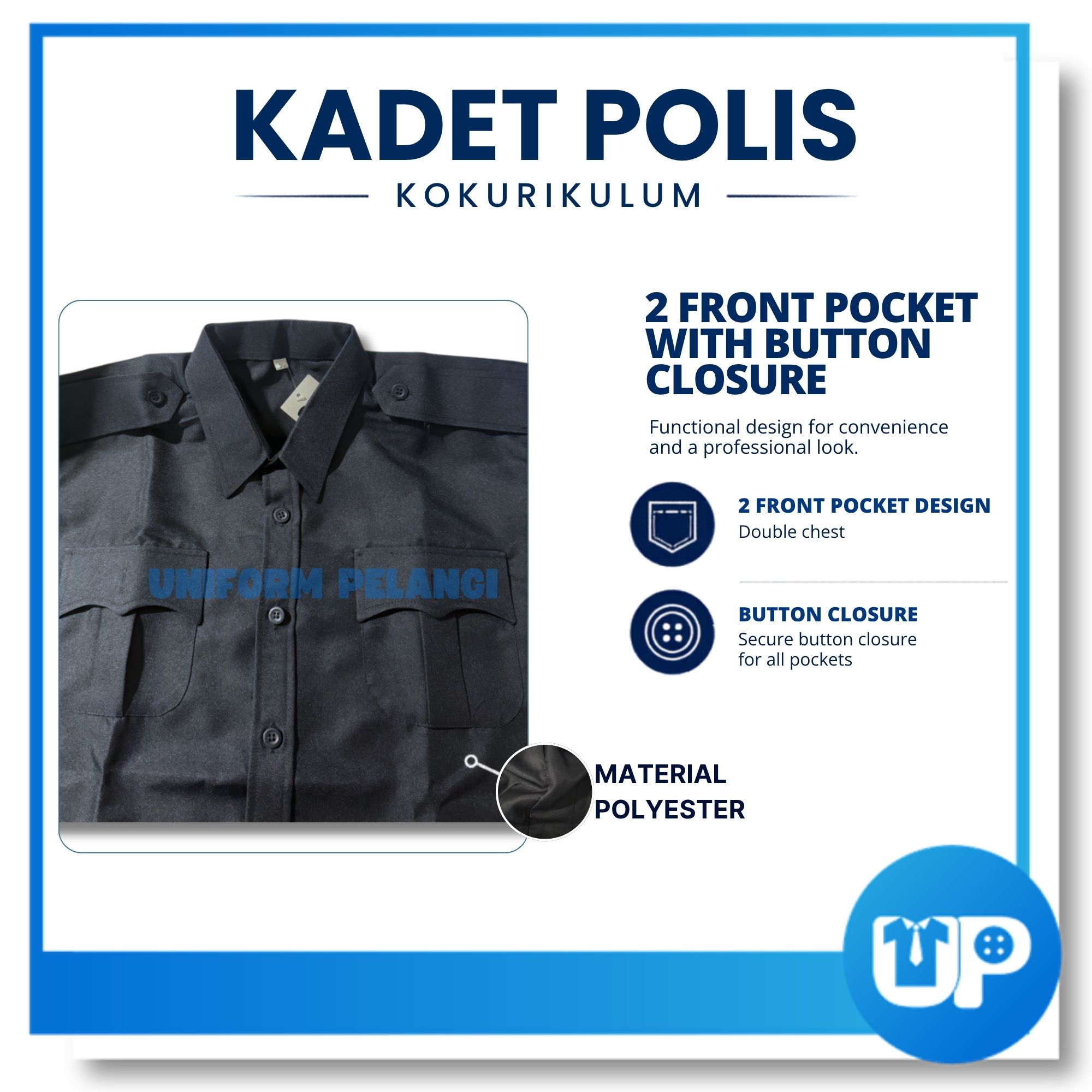 Persatuan Kadet Polis Baju Biru Gelap Pakaian Seragam Kadet kokurikulum Sekolah Uniform Baju Kemeja Dark Blue