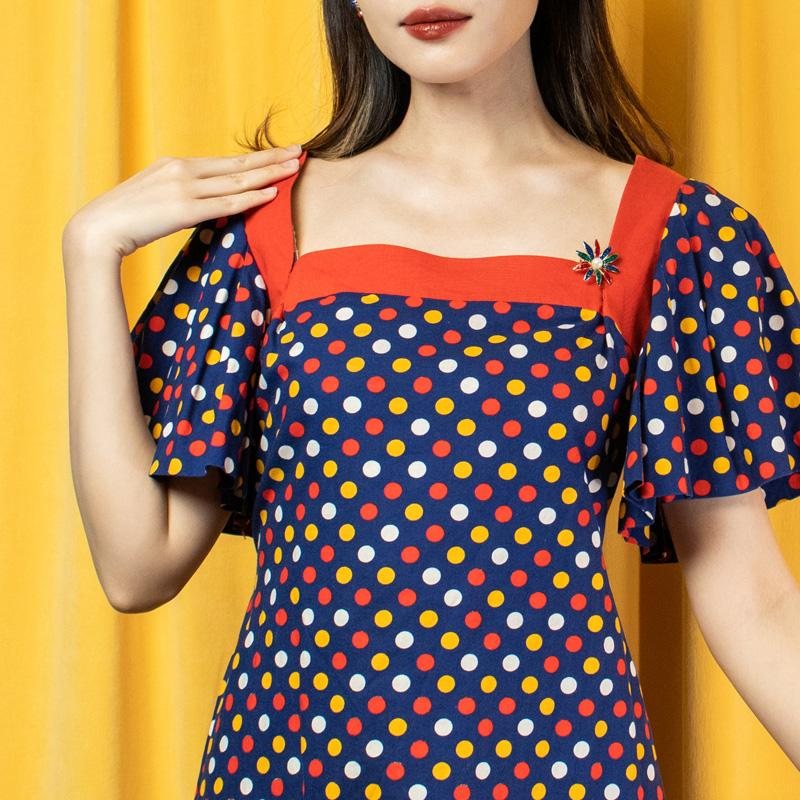 Vintage C.a.1970s Disco Dot Butterfly Sleeve Dress(Mu105-40)