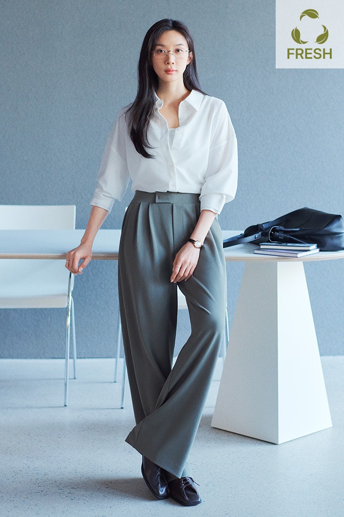 NEW Colour!!【經典西褲款x運動彈性能料】預購_FFWSPT135 All Day Move Pintuck Wide Pants (Long/Short/Basic) by front2line