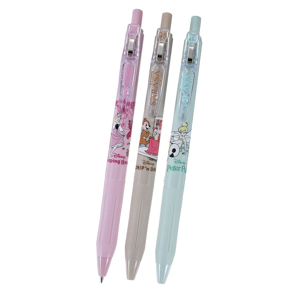 現貨｜【日本 Disney Store 限定】 一套三枝 Princess Aurora 睡公主 Tinker Bell Chip & Dale 日本製 Zebra SARASA CLIP 0.5mm 黑色 啫喱筆 214088
