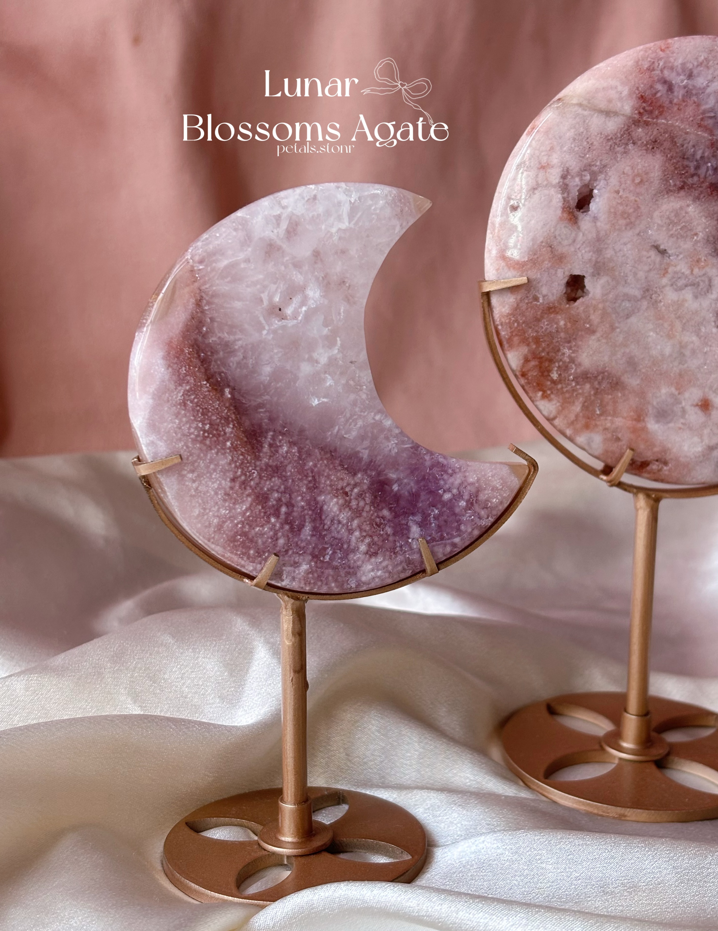 🐷 Lunar Blossoms Agate ☾ | 粉紫櫻花瑪瑙月亮🌸