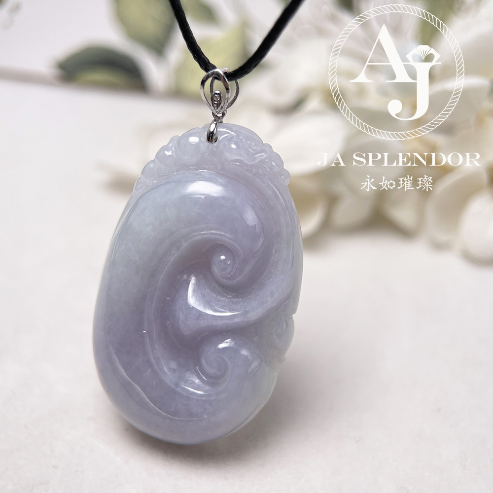 JNK-97 天然翡翠A玉 冰潤紫藍如意龍韻吉祥18K金吊墜