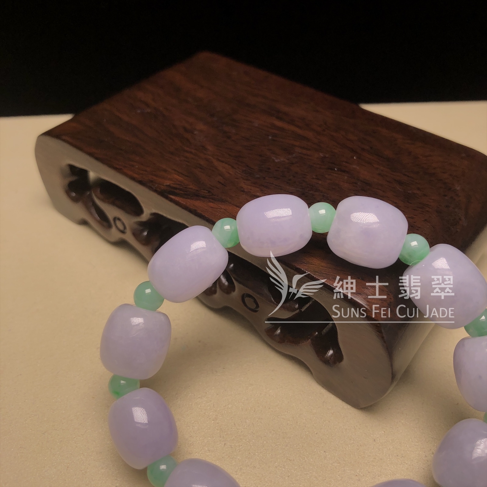 CA00630 紫桶珠間綠翡翠手串