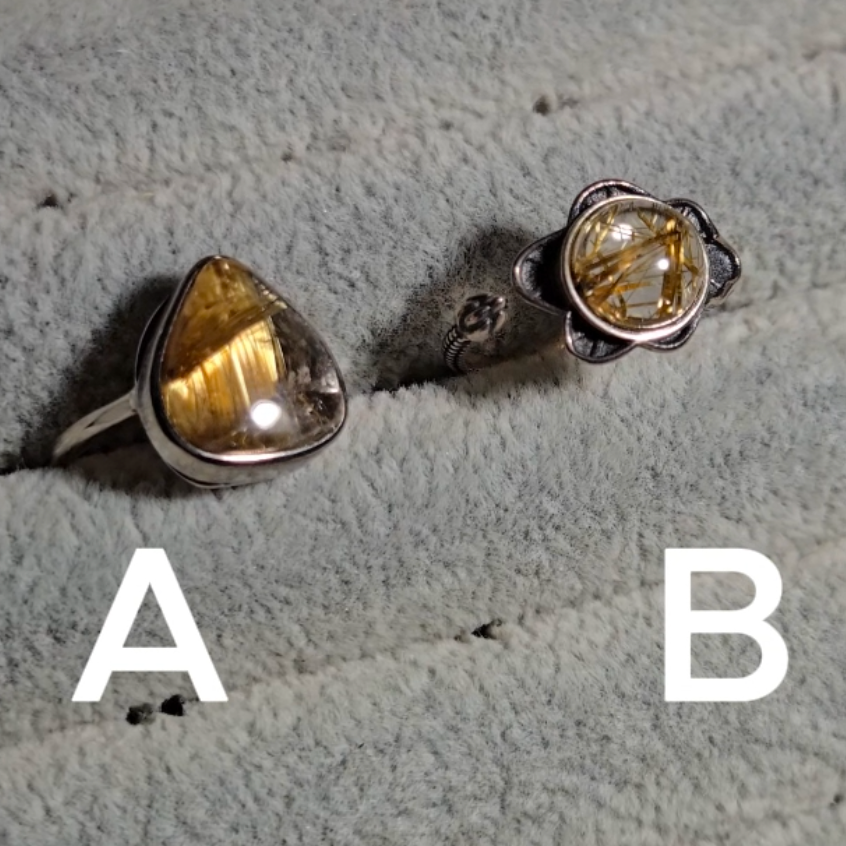 Golden rutilated quartz round floral ring in adjustable sterling silver (B) - RT1470