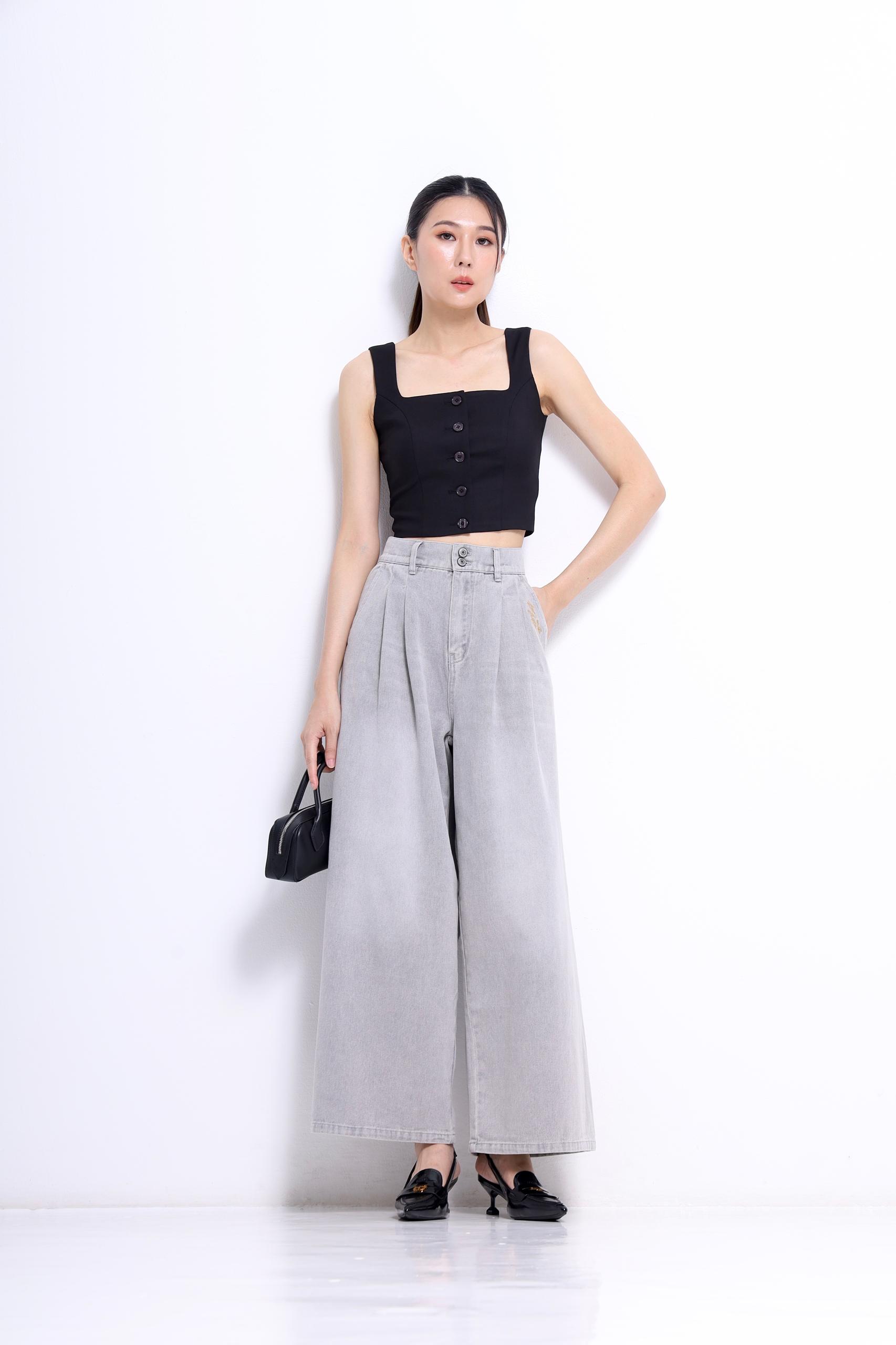 CP1659 WIDE LEG BAGGY WORD PATCH LONG JEAN