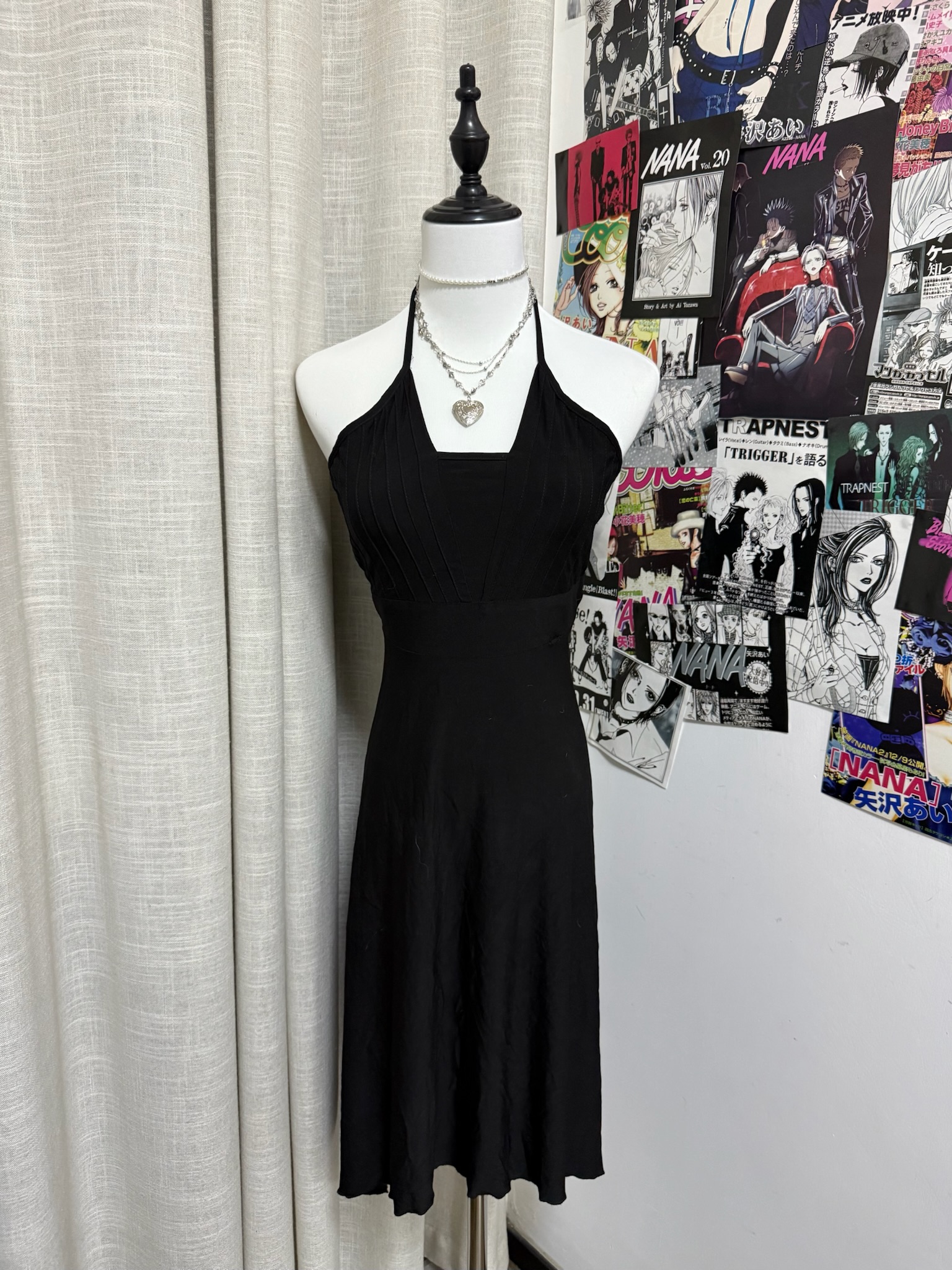 Halter Pleated Bodice Midi Dress