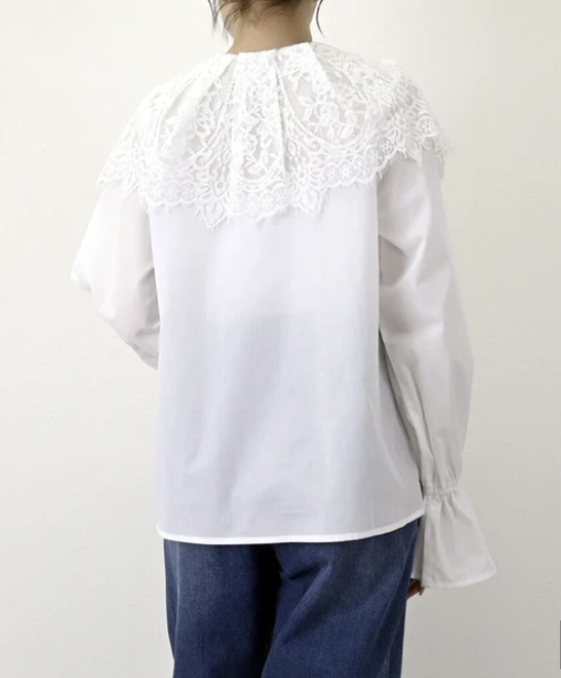 蕾絲領口糖果袖襯衫 - 2026 流行穿搭  長䄂襯衫 春夏時尚穿搭 柔軟舒適 優雅日常 易於配搭 日本直送   #JP-I-260026