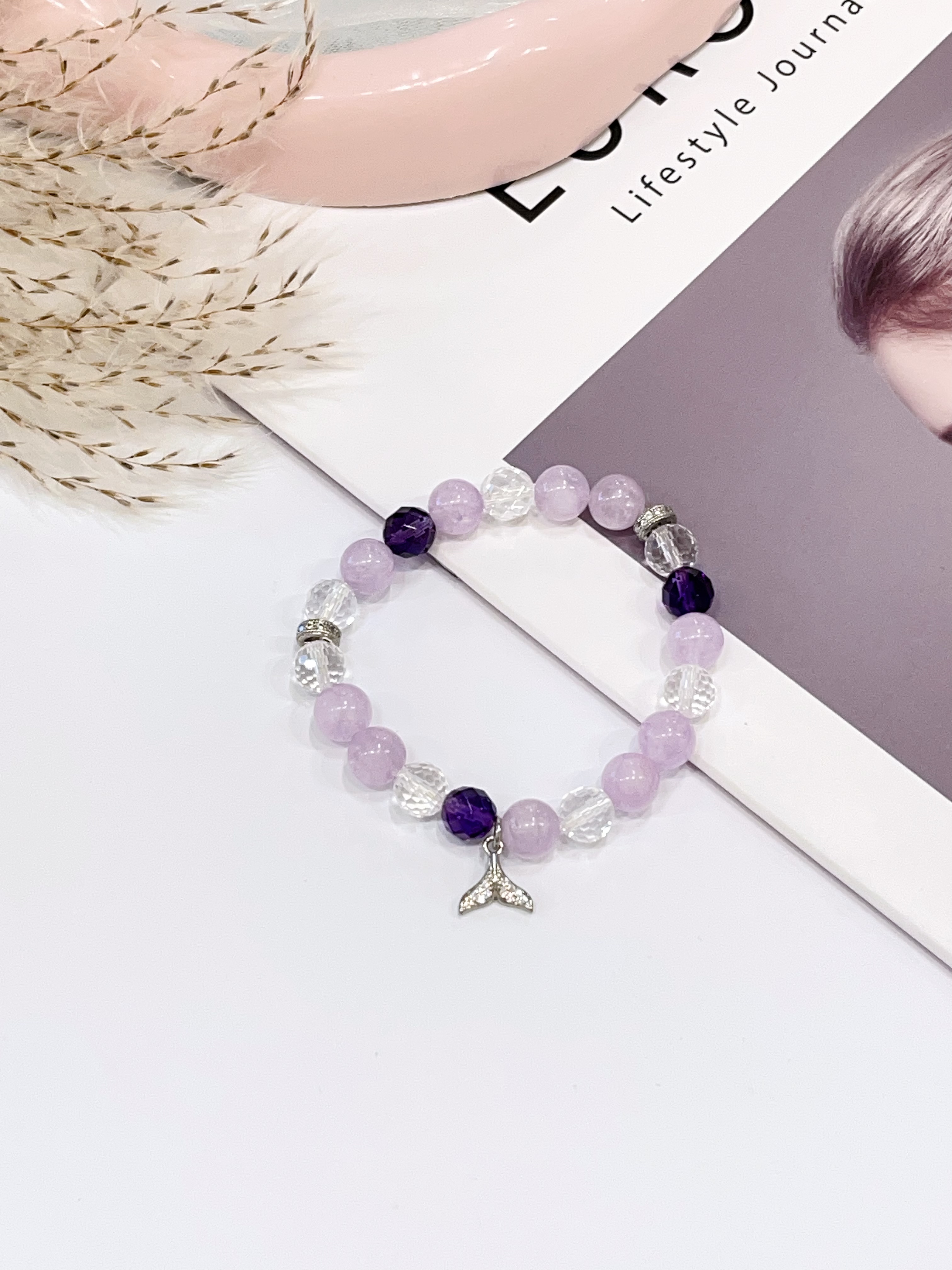 💜 薰衣草紫水晶 × 紫水晶 × 切割白水晶手串 Lavender Amethyst, Amethyst & Faceted Clear Quartz | 8mm 