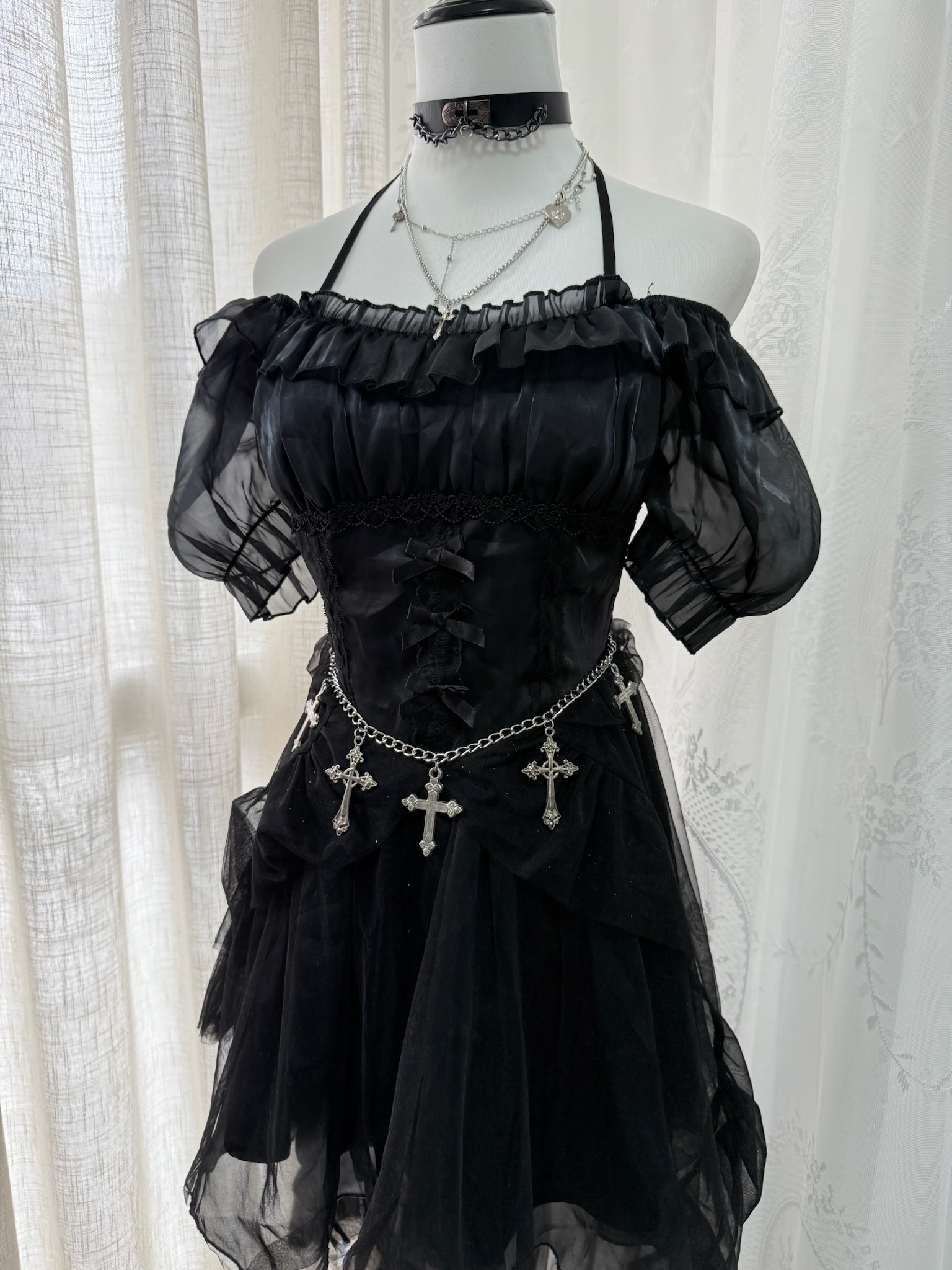 Punk Gothic Grace Halter Off-Shoulder Dress