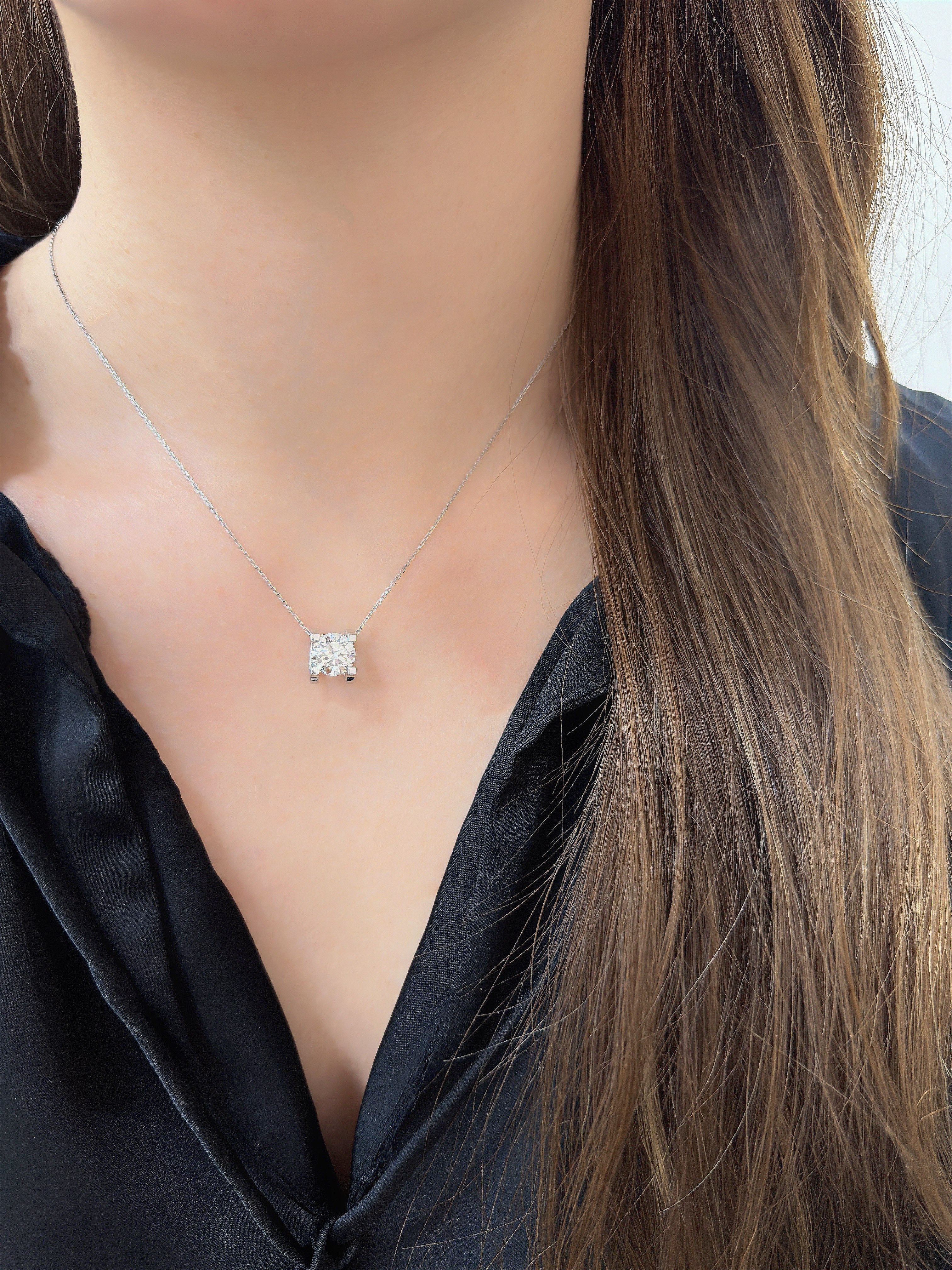 Modern Four-Prong Round Diamond Solitaire Pendant
