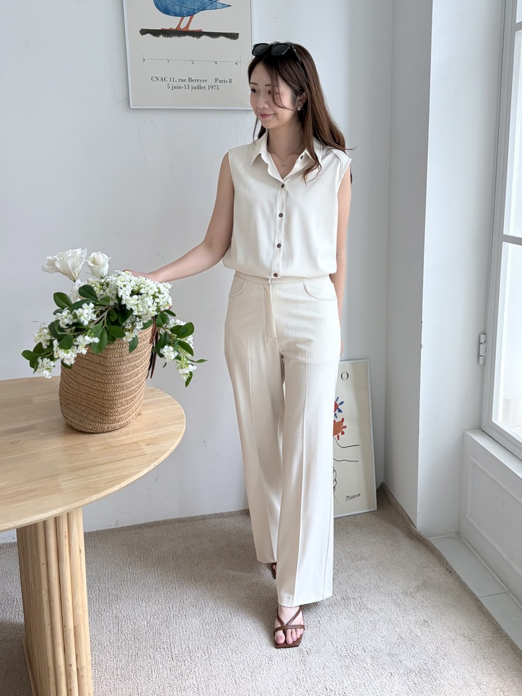 Topstitched Cooling Slacks (Ivory)