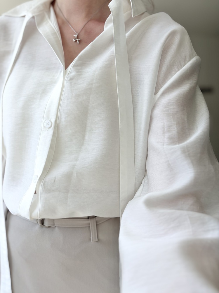 Tie Detail Sheer Blouse (Ivory)