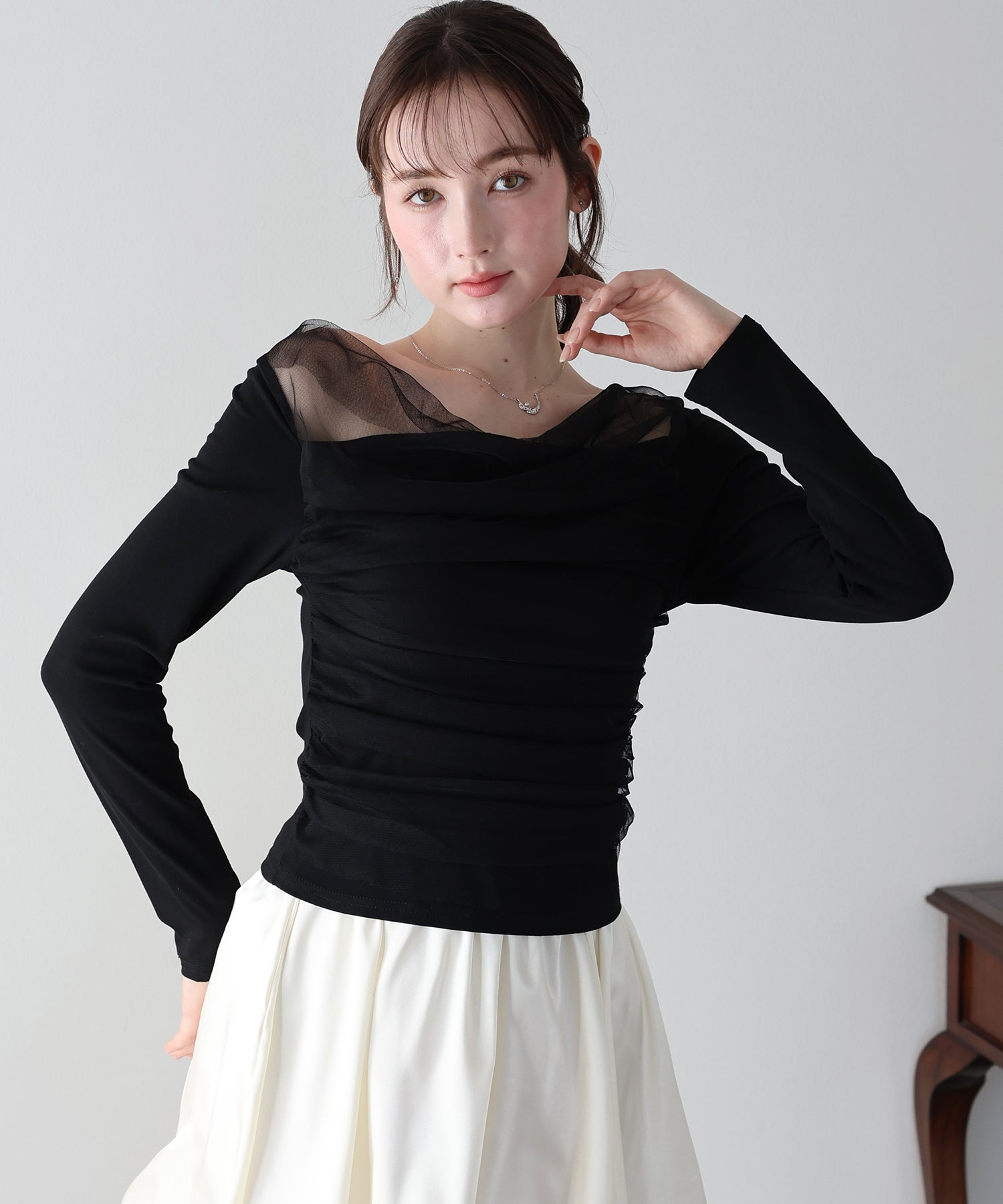 <JP> 精緻感～薄紗垂感柔軟Top * 2色入 <預購>