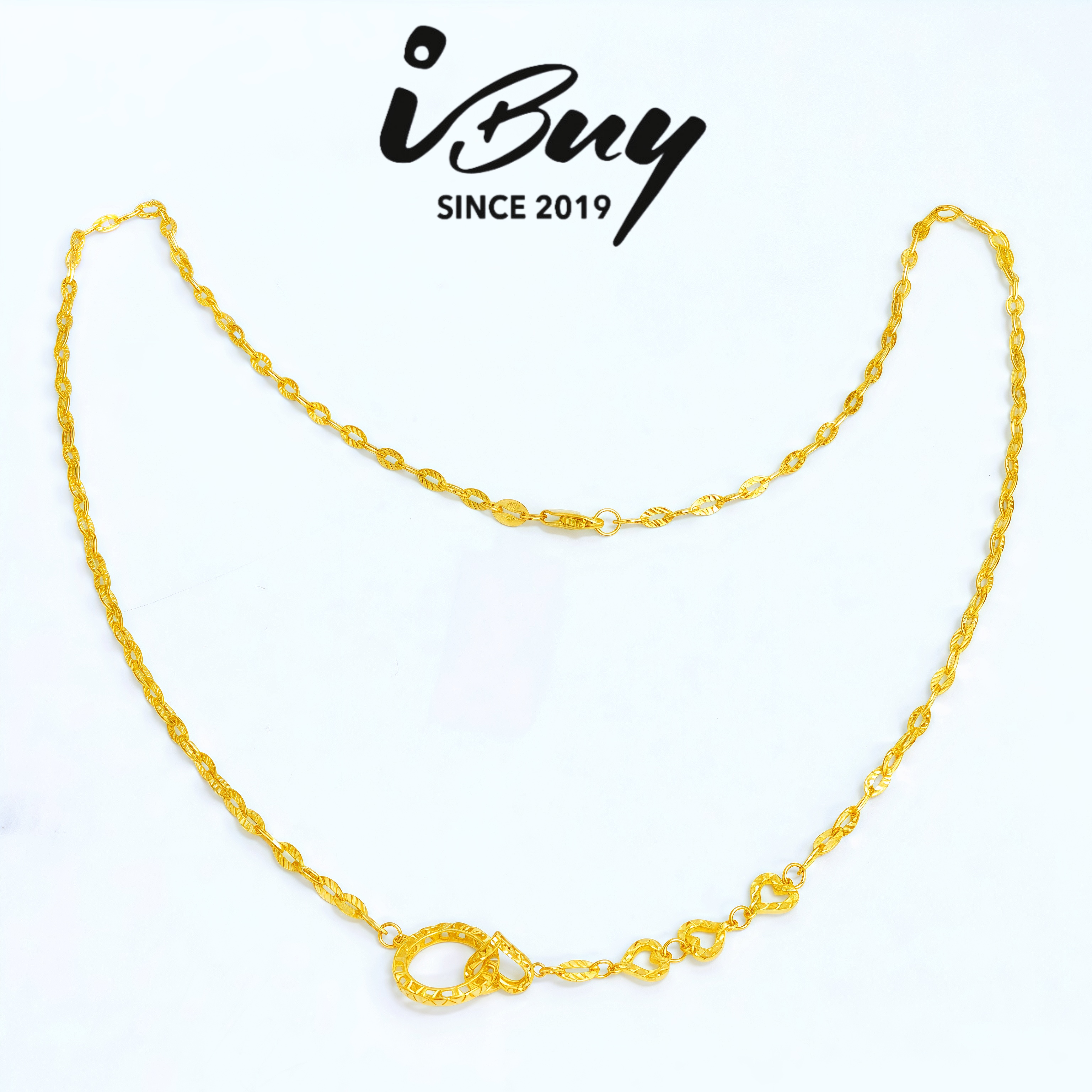 916 GOLD HEART+CIRCLE FANCY NECKLACE 916 金 车花爱心连环太阳花项链