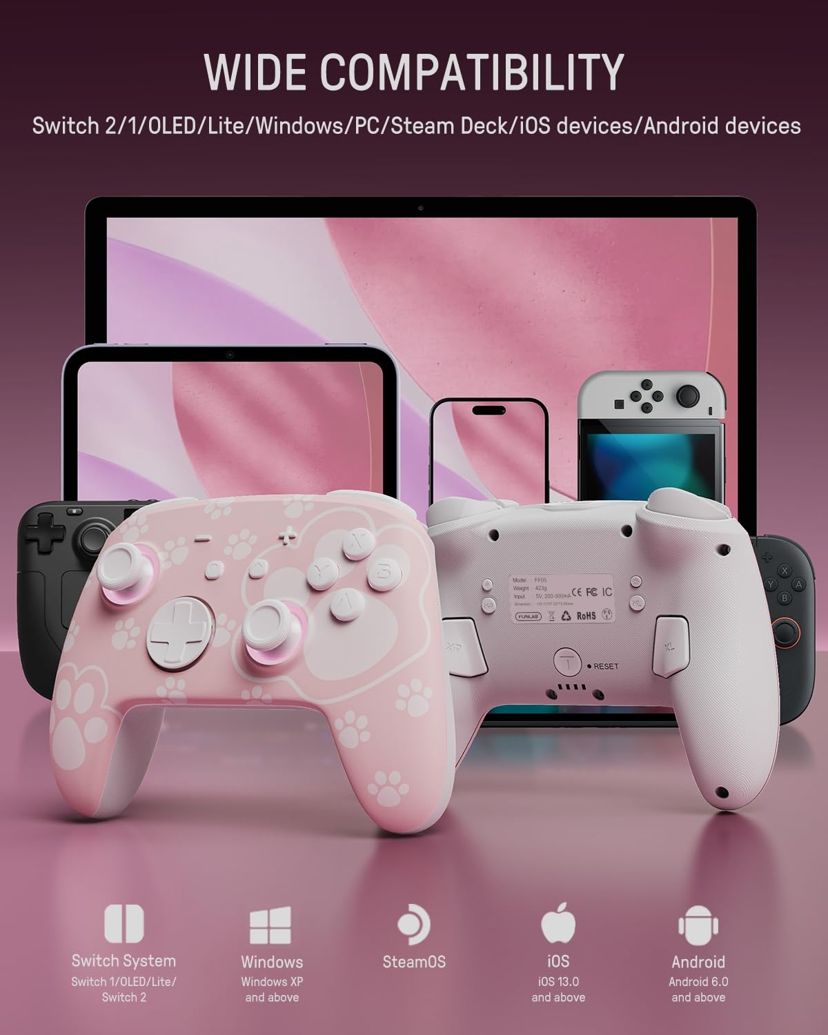 SW2 FUNLAB 螢火蟲加強版無線控制器 FF01A (貓爪)  Firefly Enhanced Wireless Controller for Nintendo Switch/OLED/Lite FF01A (Cat Paw) SW2-0357