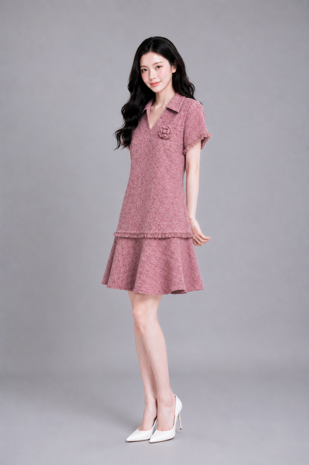 38465 Rosette Tweed Dress