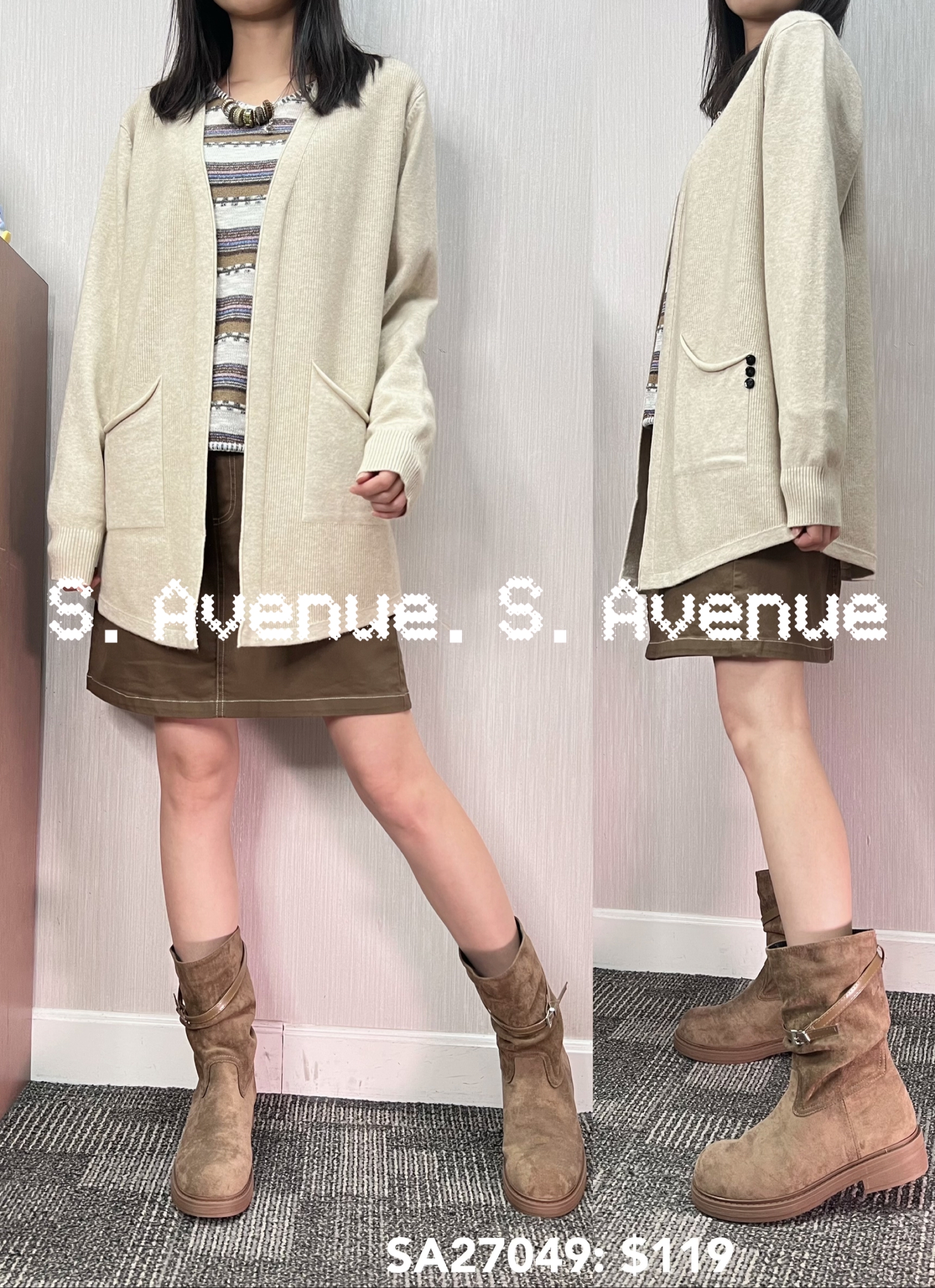 SA27049: 長袖側兩袋遮hip外套