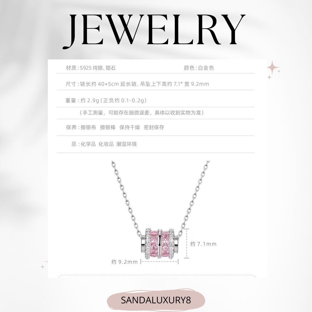 Elegant Silver Chain with Pink CZ Rotating Circle Pendant Necklace  - SANDALUXURY8