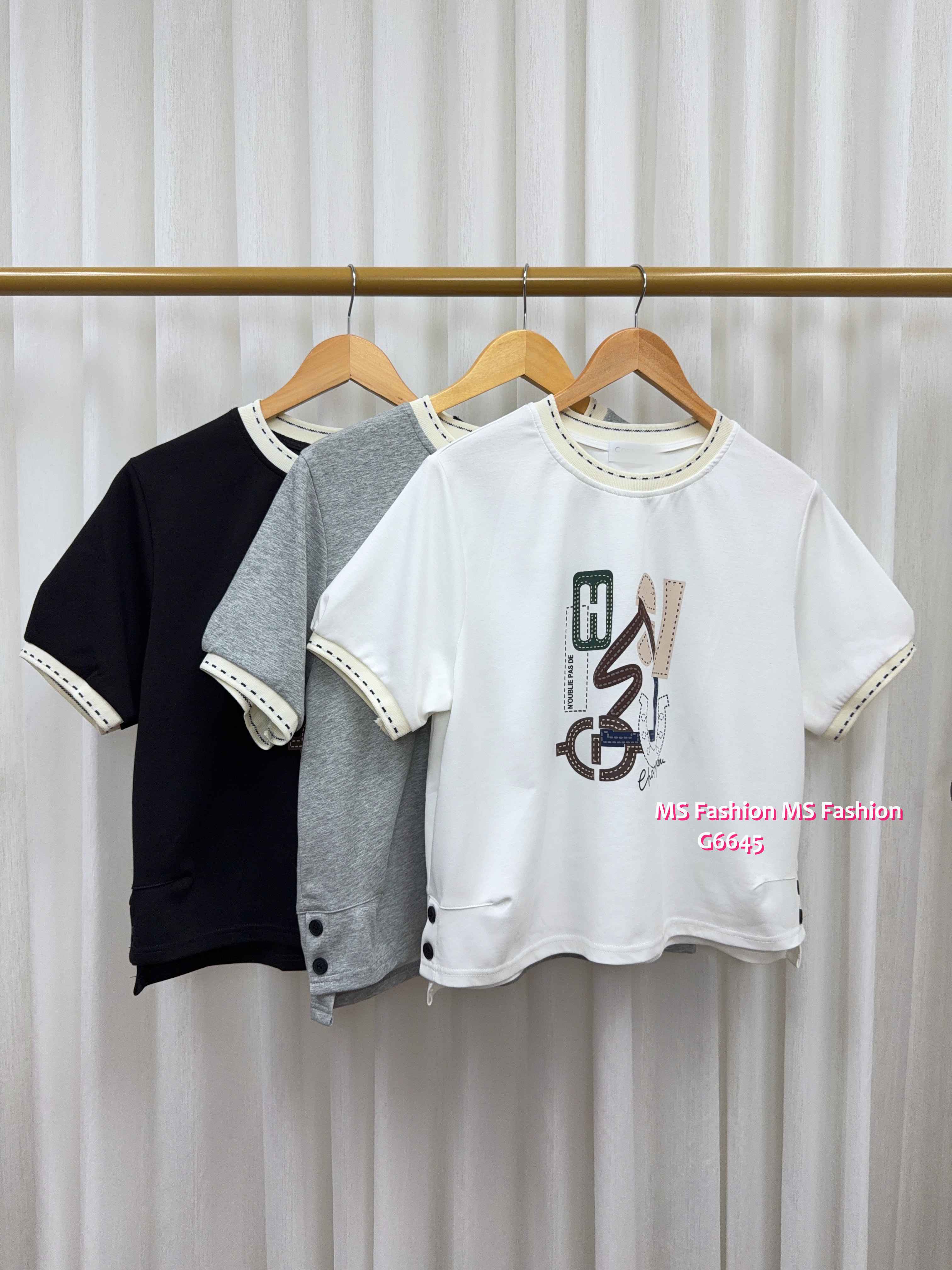 G6645 靚print拼邊top