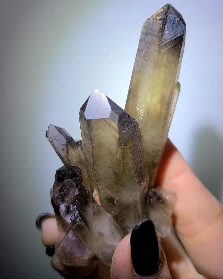 Smoky citrine cluster with phantom smoky pyramids - C96