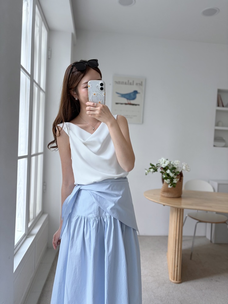 Wrap-Waist Flare Skirt (Blue)