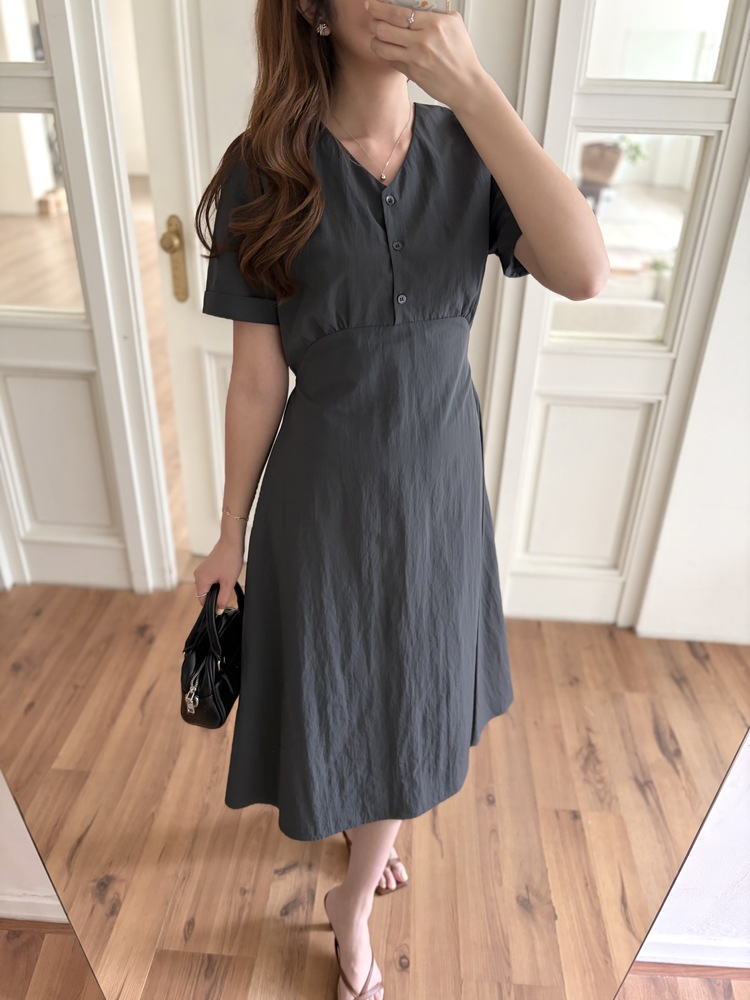 Evie Front Button Dress (Charcoal)
