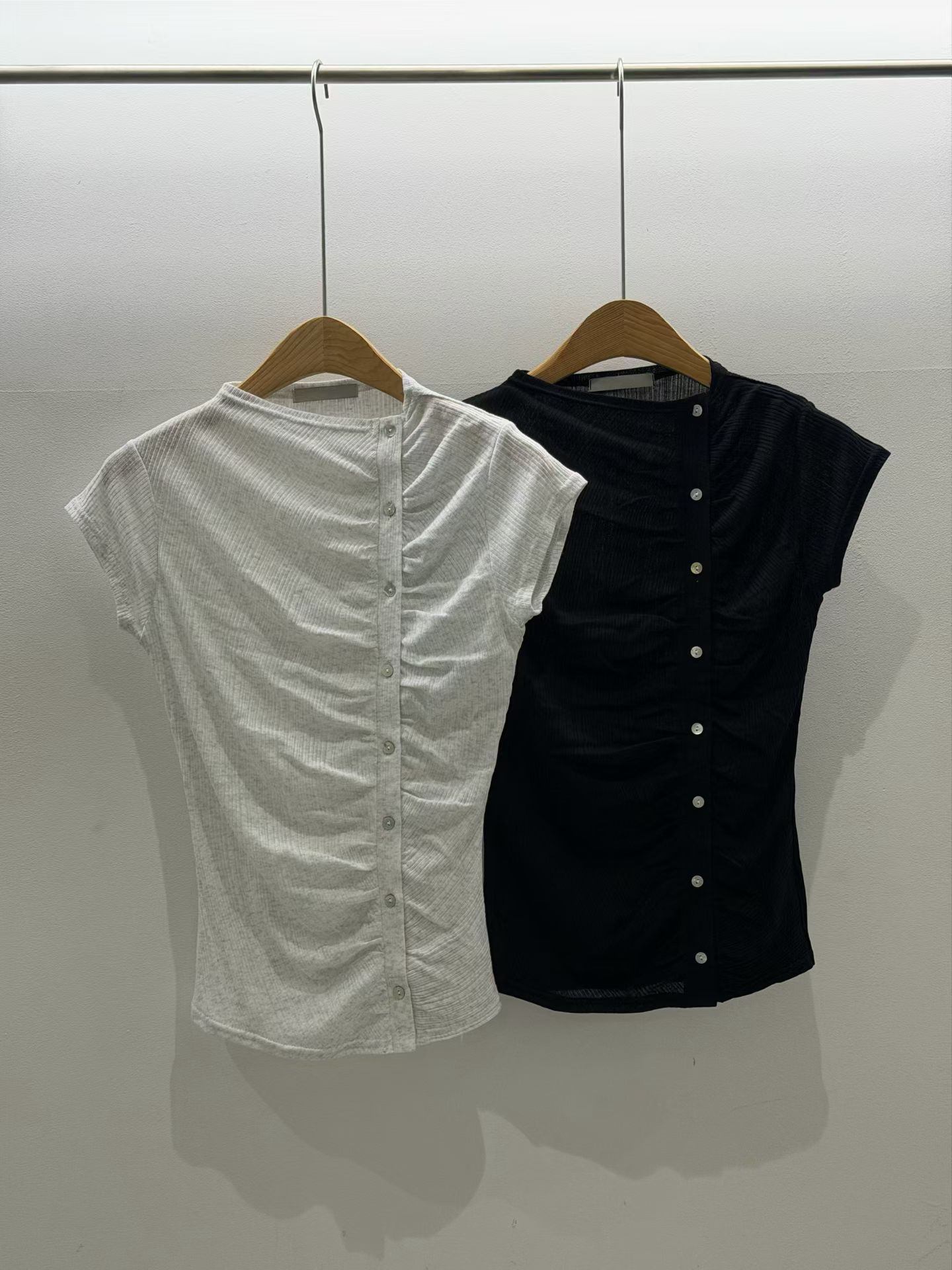 Asymmetric Button Ruched Top