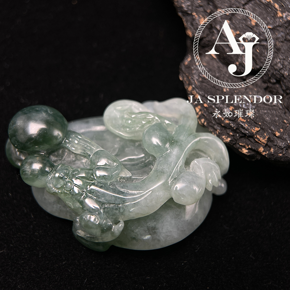 JN-3365 天然翡翠A玉 冰種精雕俏色招財如意貔貅吊墜