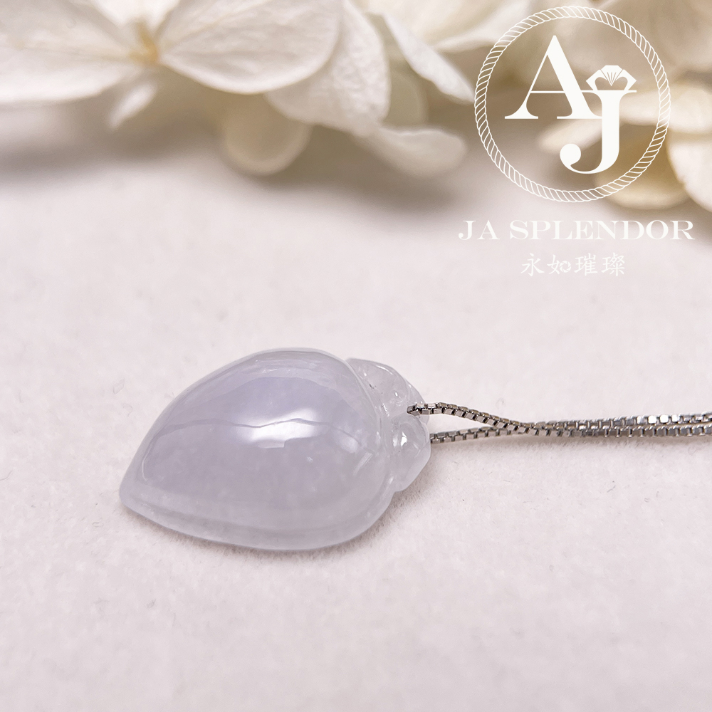 JN-628 天然翡翠A玉 冰潤淡紫白色壽桃吊墜