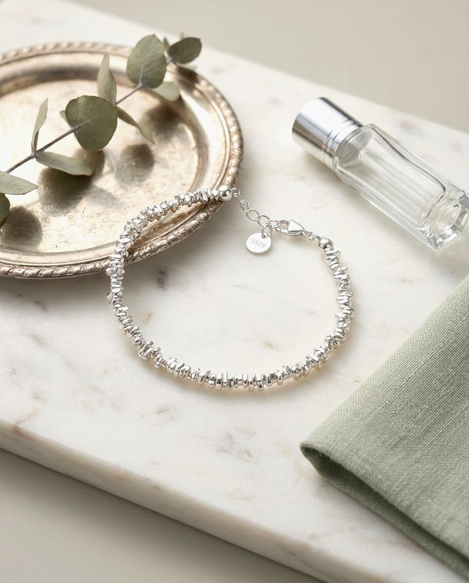 S925 -  *MH0006* Irregular Silver Bead Bracelet