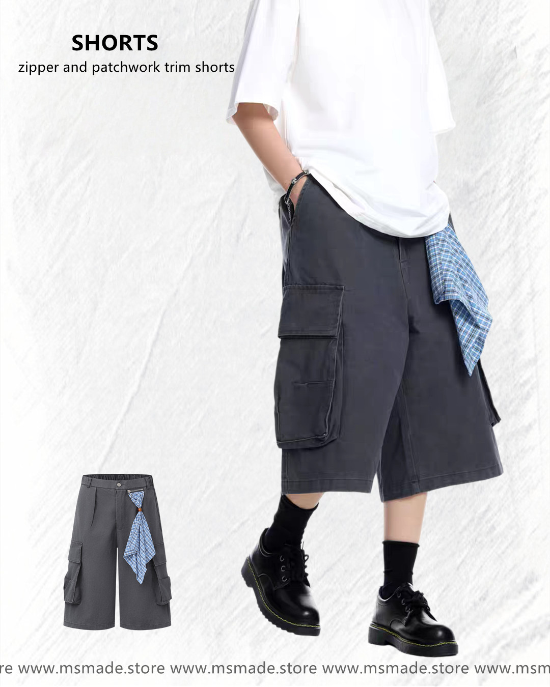 M1062拉鍊配布裝飾短褲