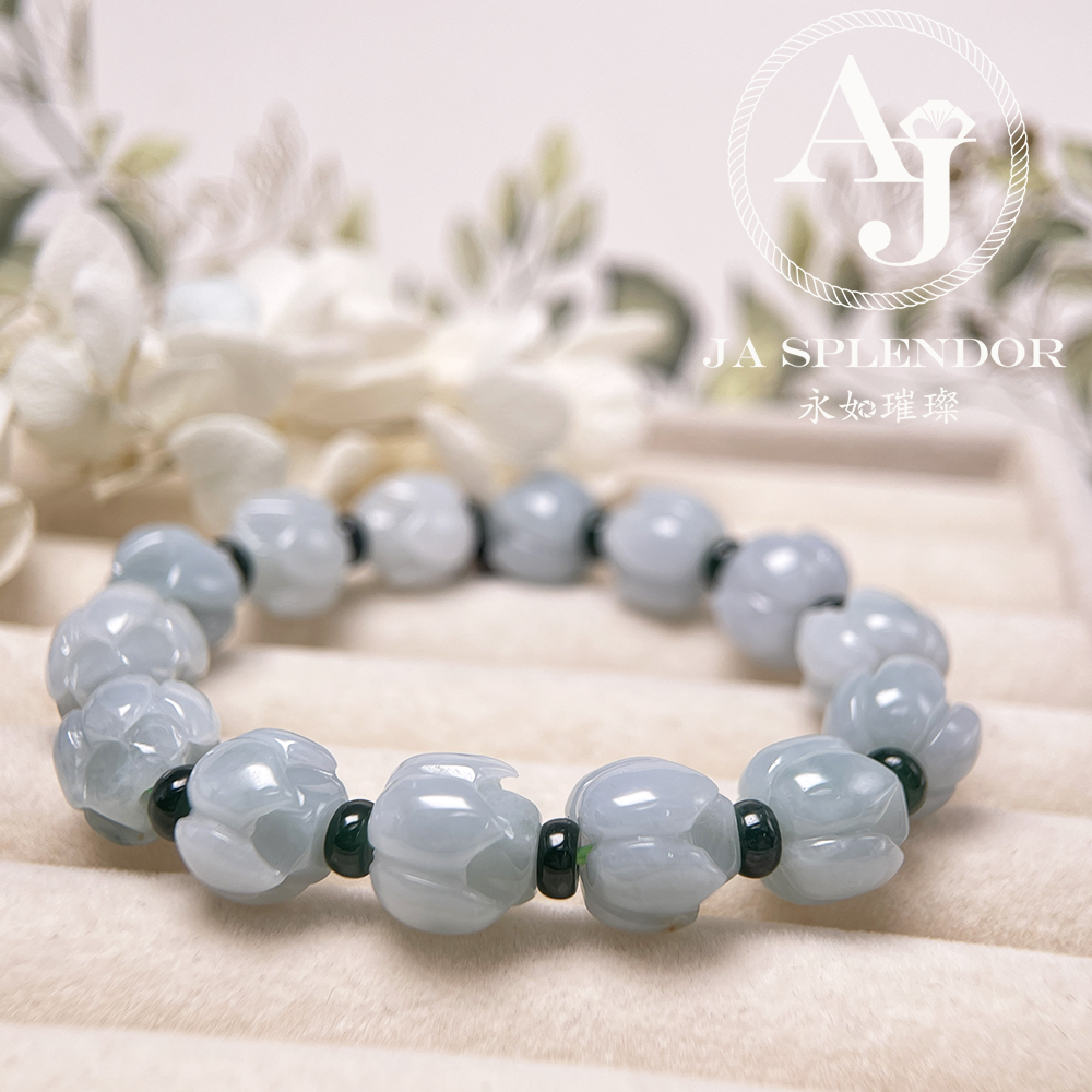 JB-257- 膠潤晴水藍綠色立體蓮花純銀吊墜 (送鈦鋼項鏈)