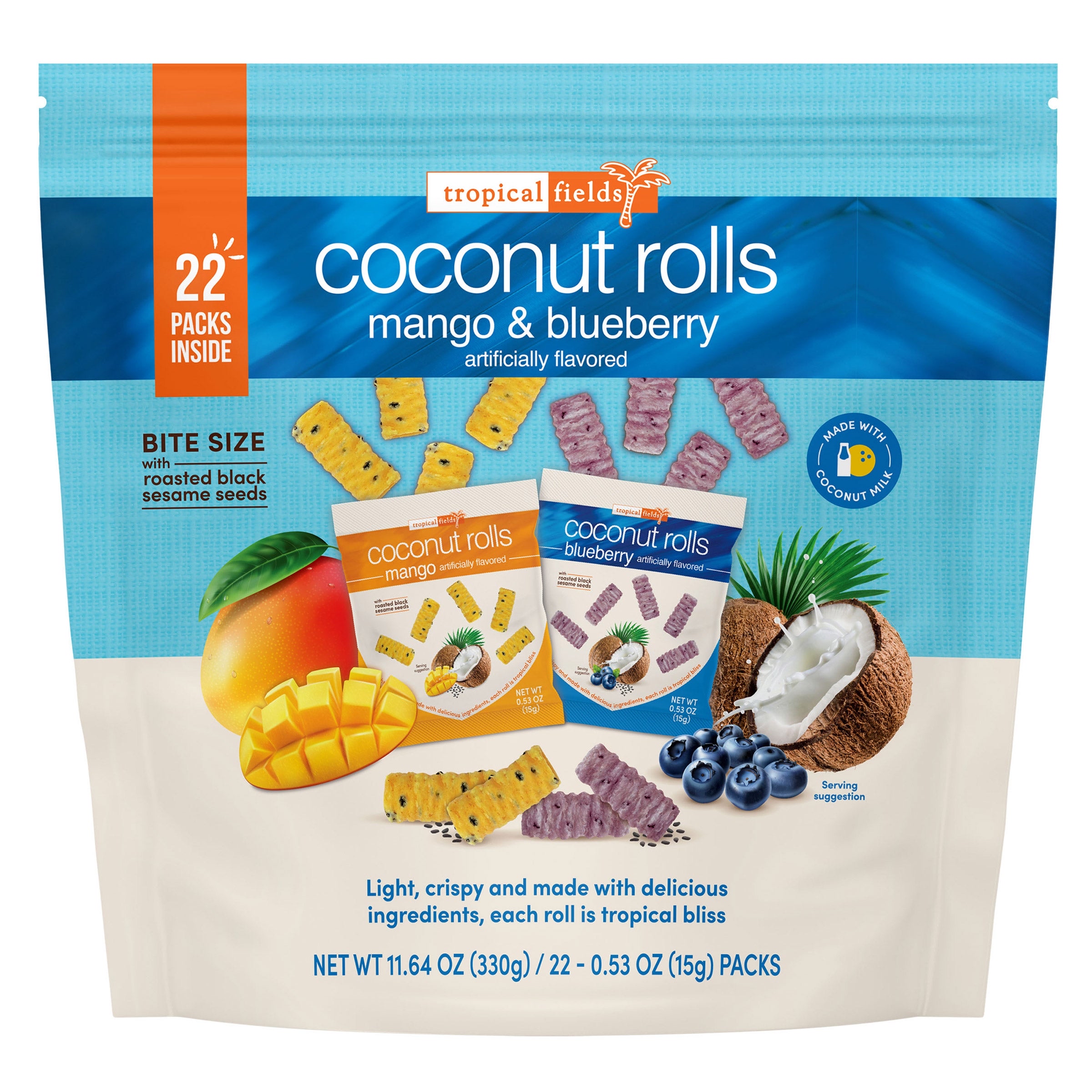 澳洲Costco  Tropical Fields Coconut Rolls 藍莓椰子卷+芒果椰子卷 Multipack 22 x 15G 